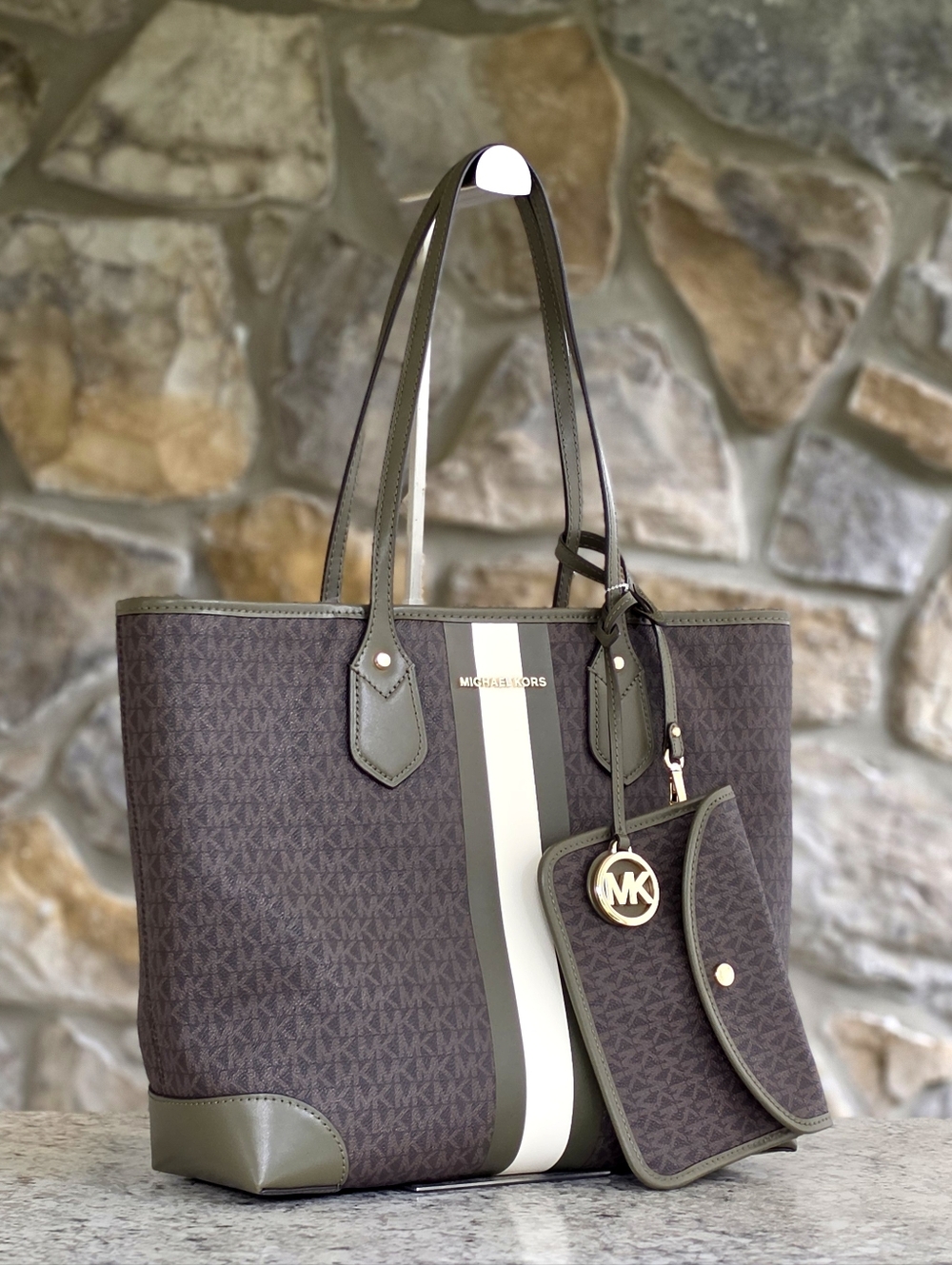 Michael Kors Eva Logo Large Center Stripe Tote